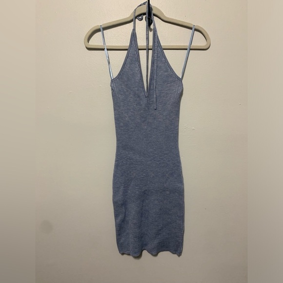 Abercrombie & Fitch Elevated Knit Halter Mini Dress  Blue Pattern M new - Picture 10 of 13